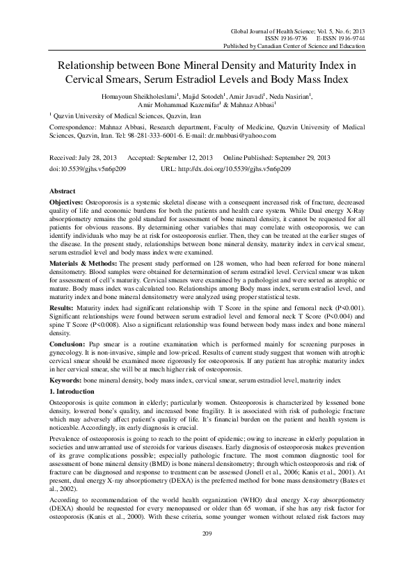 (PDF) Relationship between Bone Mineral Density and Maturity Index in ...