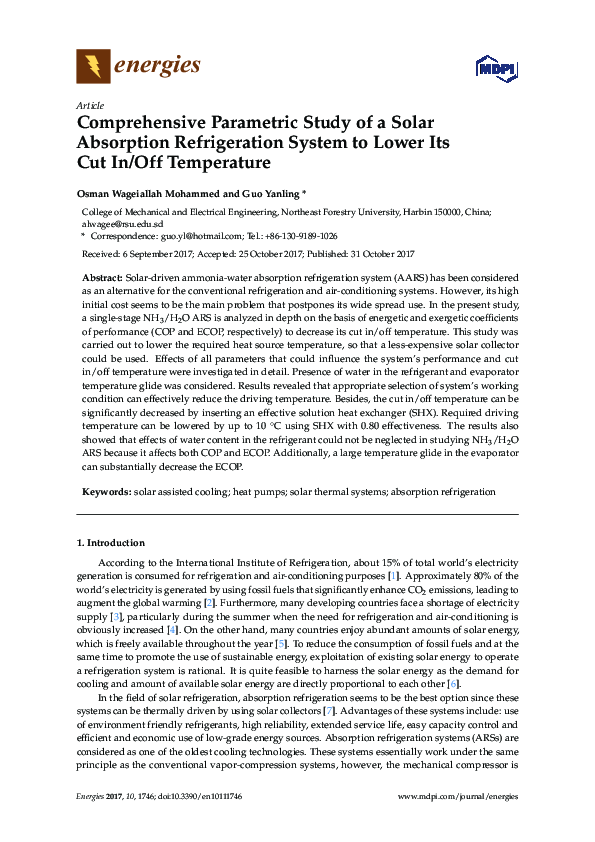 (PDF) Comprehensive Parametric Study of a Solar Absorption ...