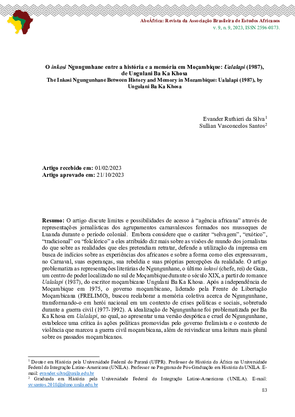 (PDF) O inkosi Ngungunhane entre a história e a memória em Moçambique ...