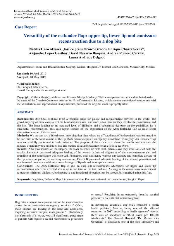 (PDF) Versatility of the estlander flap: upper lip, lower lip and ...