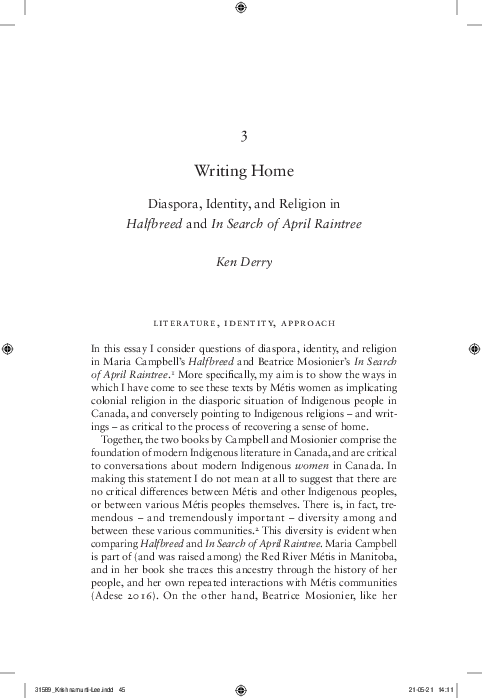 (PDF) Writing Home: Diaspora, Identity, and Religion in Halfbreed and ...