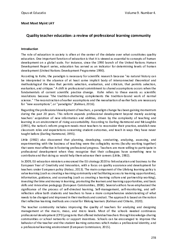 (PDF) Quality teacher education: a review of professional learning ...