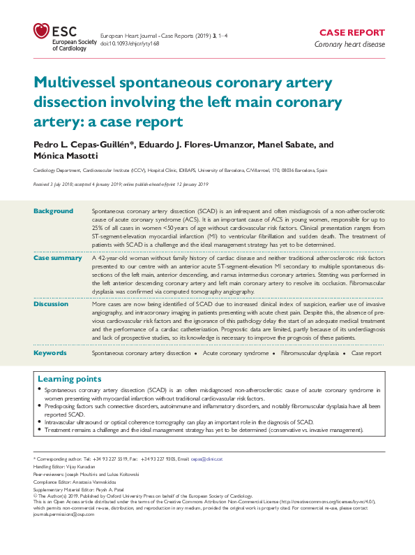 (PDF) Multivessel spontaneous coronary artery dissection involving the ...