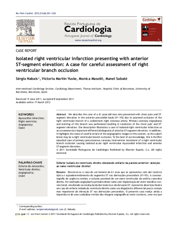 (PDF) Isolated right ventricular infarction presenting with anterior ST ...