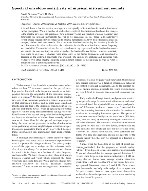 (PDF) Spectral envelope sensitivity of musical instrument sounds ...