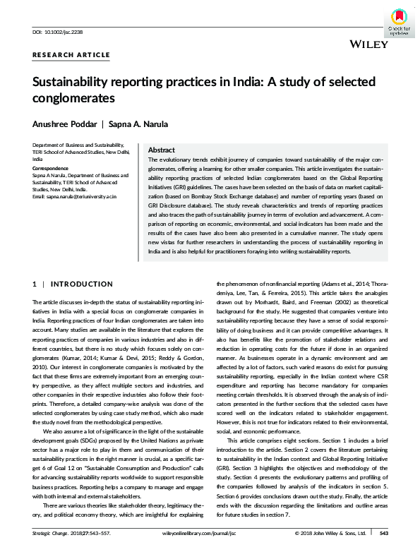 (PDF) Sustainability reporting practices in India: A study of selected ...