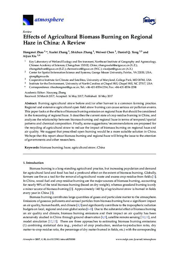 (PDF) Effects of Agricultural Biomass Burning on Regional Haze in China ...