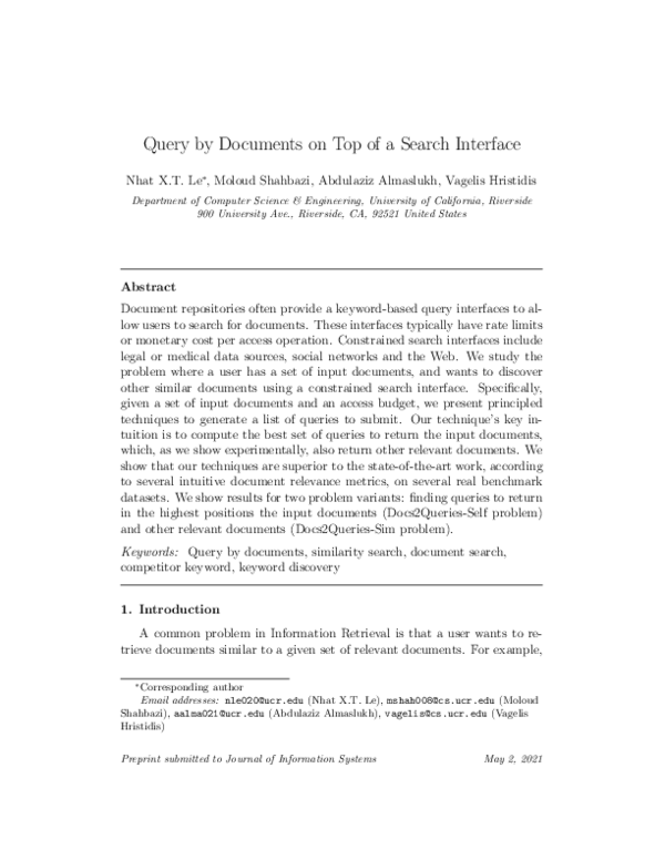 (PDF) Query by documents on top of a search interface