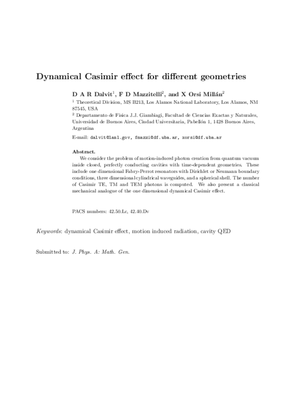 (PDF) The dynamical Casimir effect for different geometries