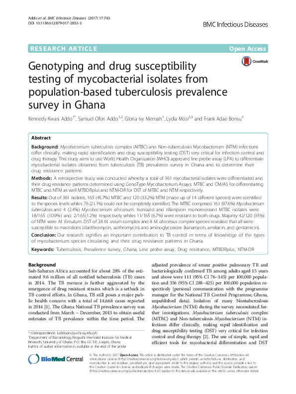 (PDF) Genotyping and drug susceptibility testing of Mycobacterium ...