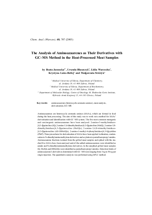 (PDF) The analysis of aminoazaarenes as their derivatives with GC-MS ...