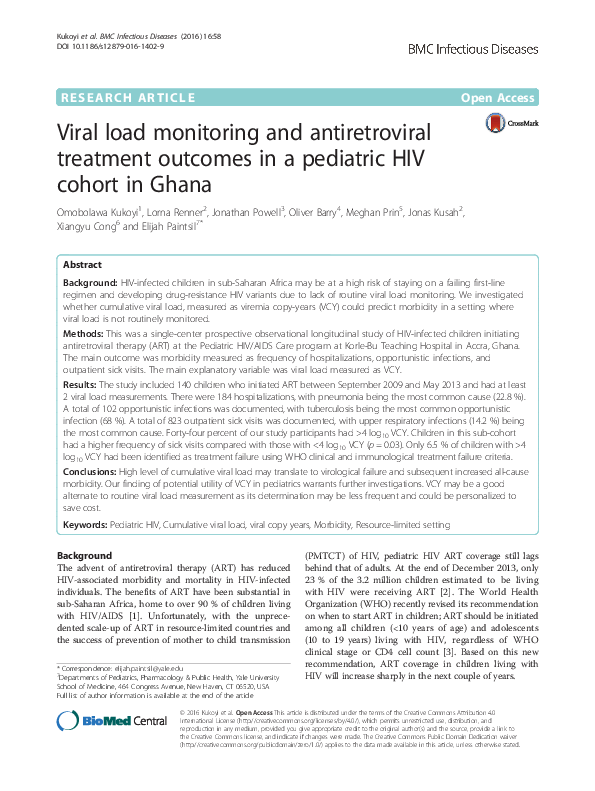 (PDF) Viral load monitoring and antiretroviral treatment outcomes in a ...