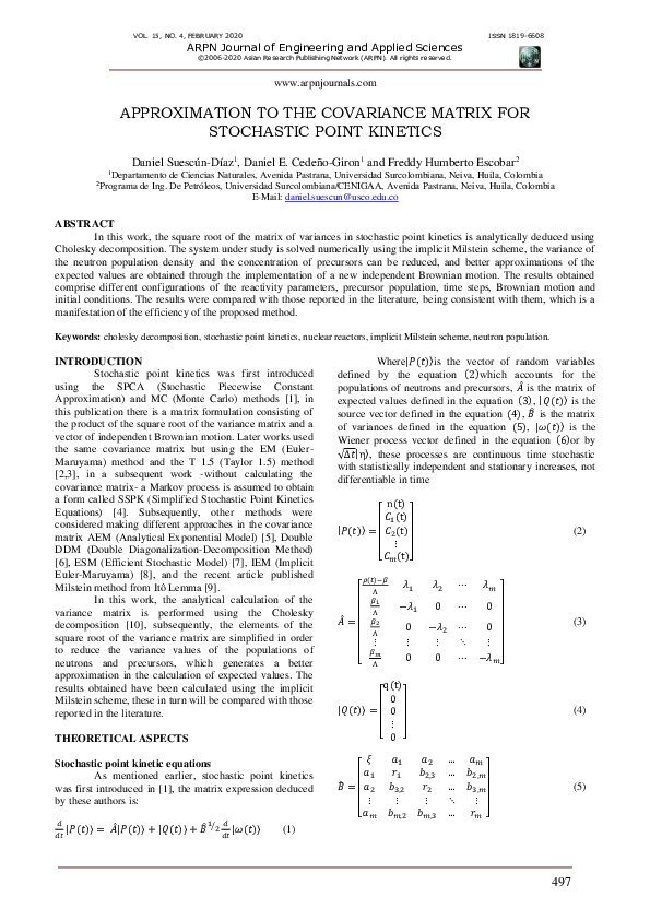 (PDF) Approximation to the Covariance Matrix for Stochastic Point Kinetics