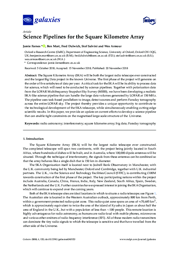 (PDF) Science Pipelines for the Square Kilometre Array