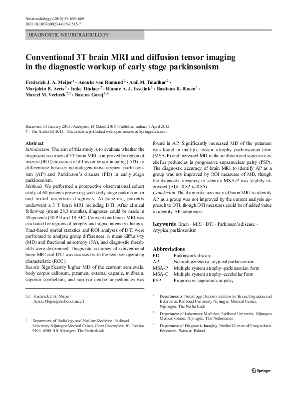 (PDF) Conventional 3T brain MRI and diffusion tensor imaging in the ...