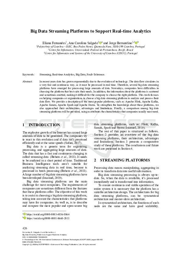 (PDF) Big Data Streaming Platforms to Support Real-time Analytics