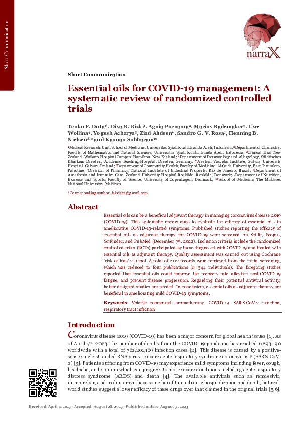 (PDF) Essential oils for COVID-19 management: A systematic review of ...