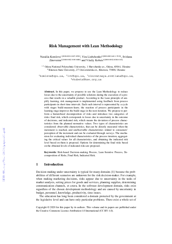 (PDF) Risk Management with Lean Methodology