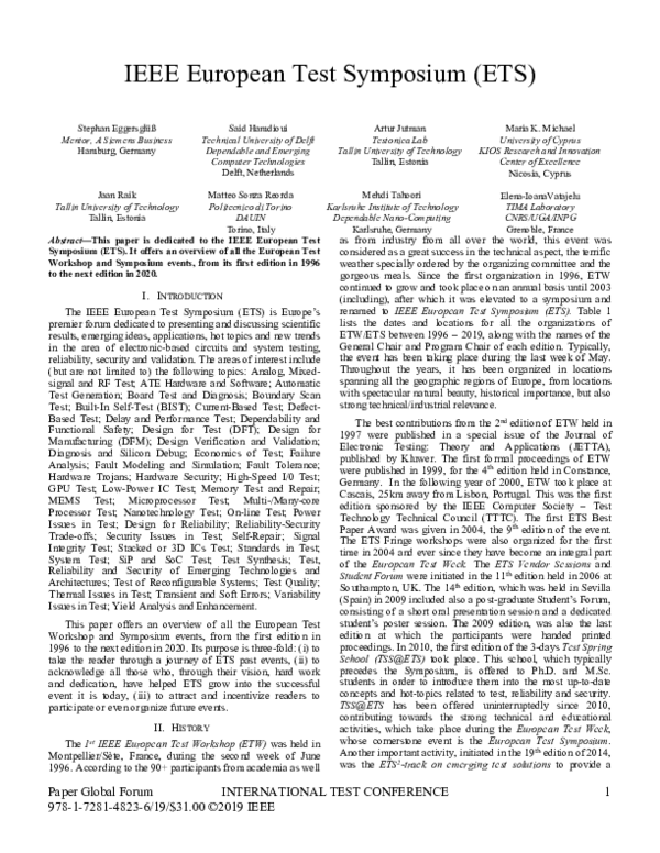 (PDF) IEEE European Test Symposium (ETS)