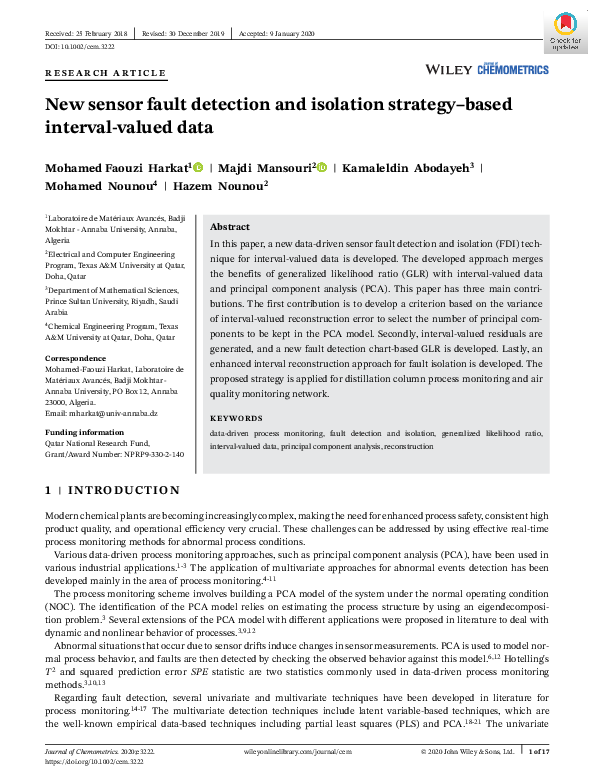 (PDF) New sensor fault detection and isolation strategy–based interval ...