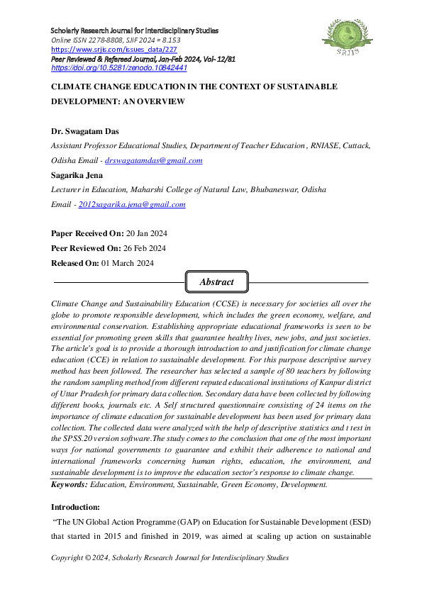 (PDF) CLIMATE CHANGE EDUCATION IN THE CONTEXT OF SUSTAINABLE ...