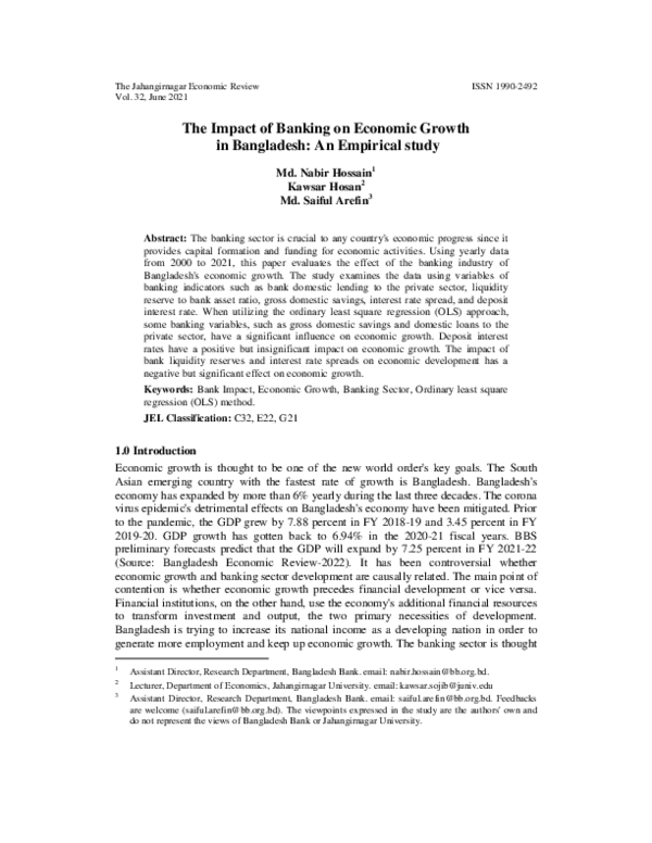 (PDF) The Impact of Banking on Economic Growth in Bangladesh: An ...