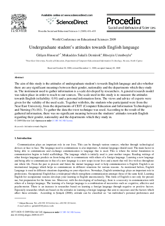 (PDF) Undergraduate student's attitudes towards English language