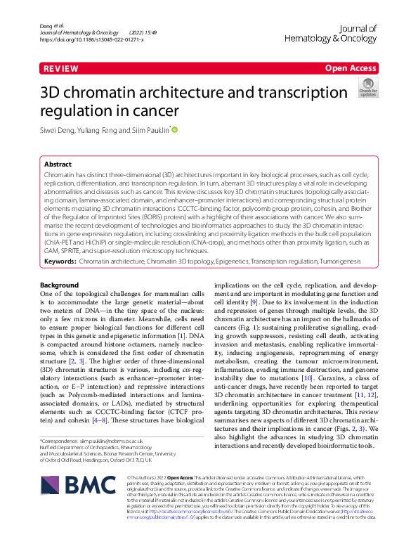 (PDF) 3D chromatin architecture and transcription regulation in cancer ...