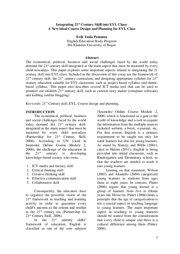 (PDF) Integrating 21st Century Skill into EYL Class: A New Ideal Course ...