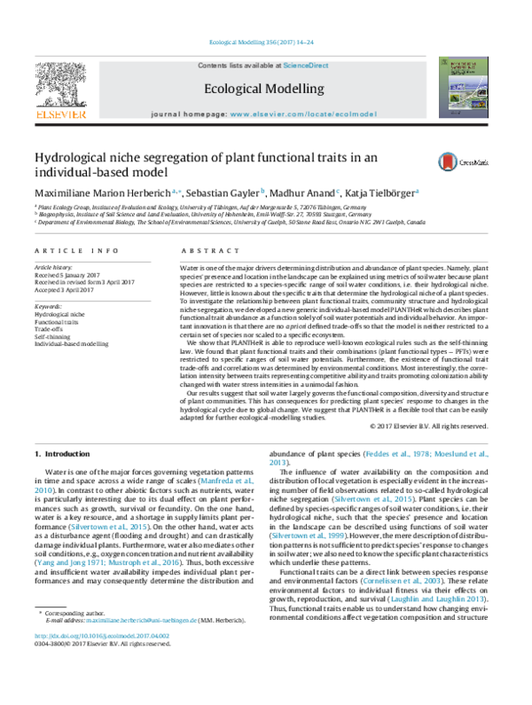 (PDF) Hydrological niche segregation of plant functional traits in an ...