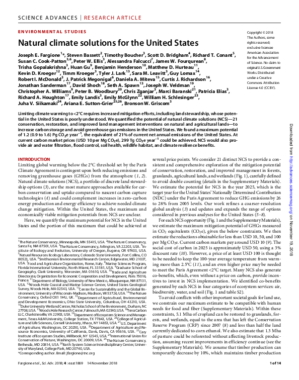 (PDF) Natural climate solutions for the United States
