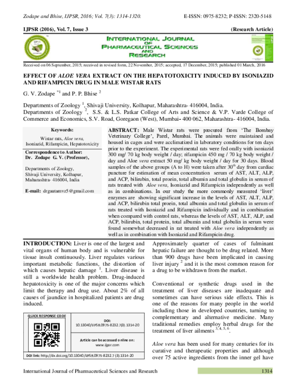 (PDF) EFFECT OF ALOE VERA EXTRACT ON THE HEPATOTOXICITY INDUCED BY ...