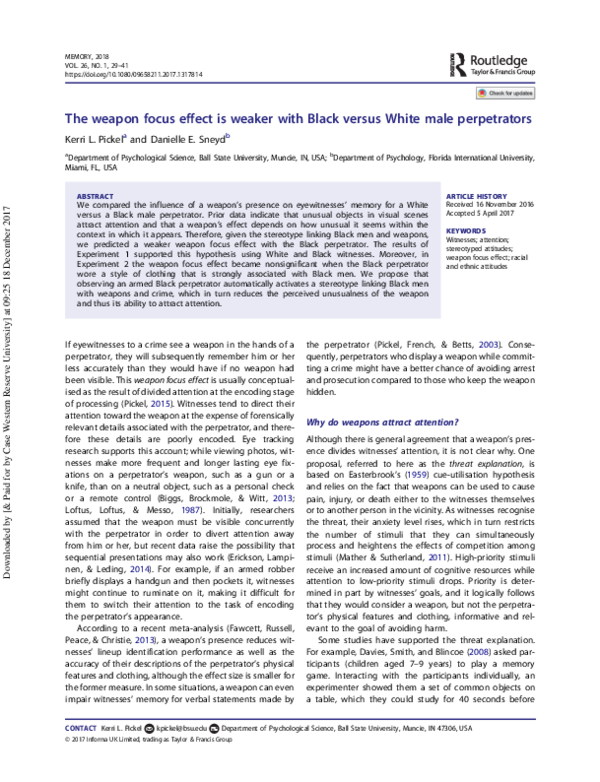 (PDF) The weapon focus effect is weaker with Black versus White male ...