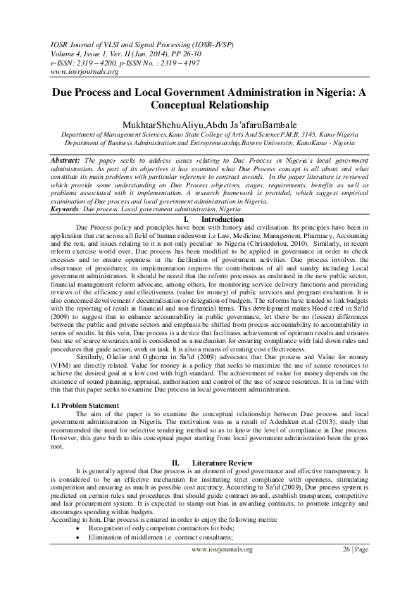 (PDF) Due Process and Local Government Administration in Nigeria: A ...