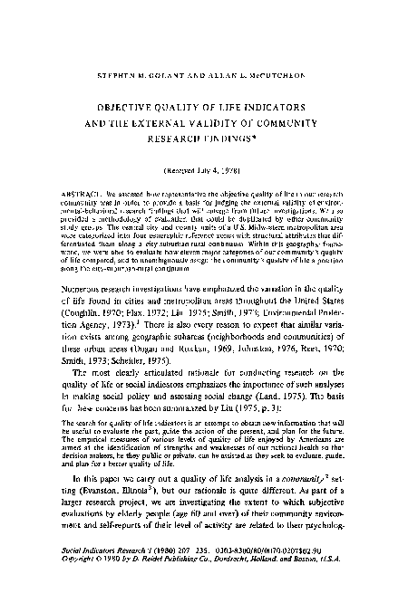 (PDF) Objective quality of life indicators and the external validity of ...