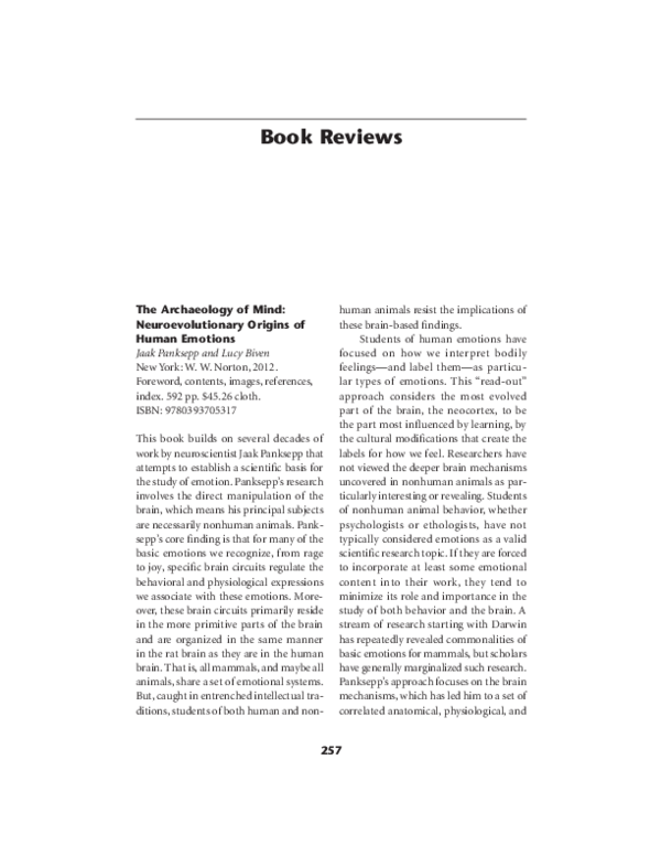 (PDF) The archaeology of mind: neuroevolutionary origins of human emotions