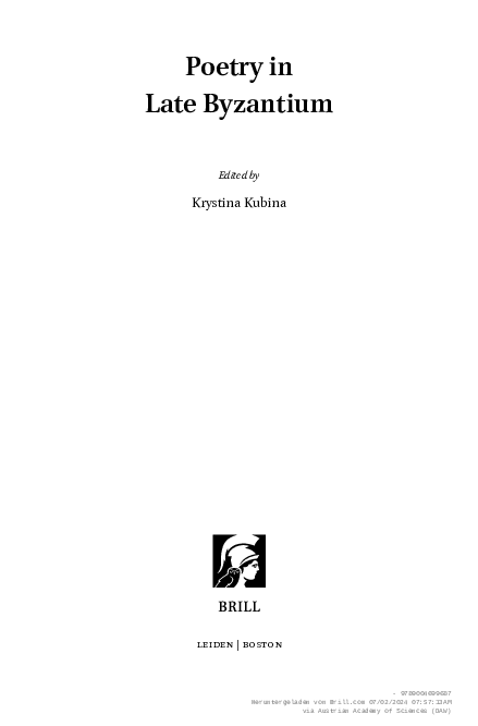 Poetry in Late Byzantium Poetry in Late Byzantium | Brill