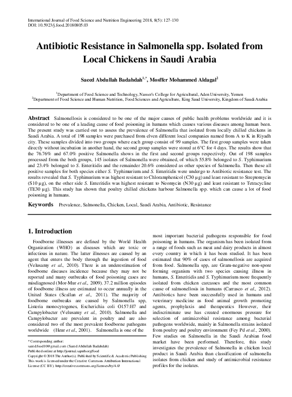 (PDF) Antibiotic Resistance in Salmonella spp. Isolated from Local ...