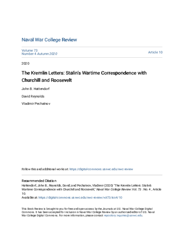 (PDF) The Kremlin Letters: Stalin’s Wartime Correspondence with ...
