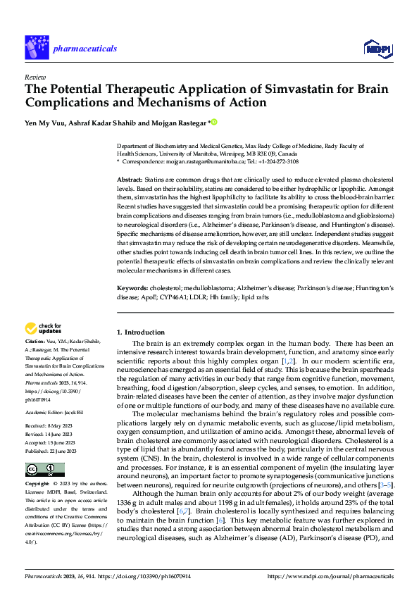 (PDF) The Potential Therapeutic Application of Simvastatin for Brain ...