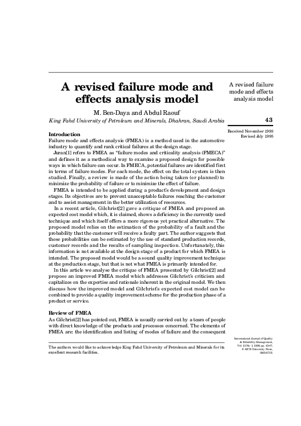 (PDF) A revised failure mode and effects analysis model