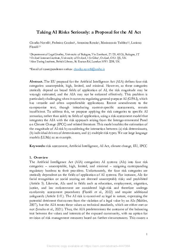 (PDF) Taking AI Risks Seriously: a New Assessment Model for the AI Act