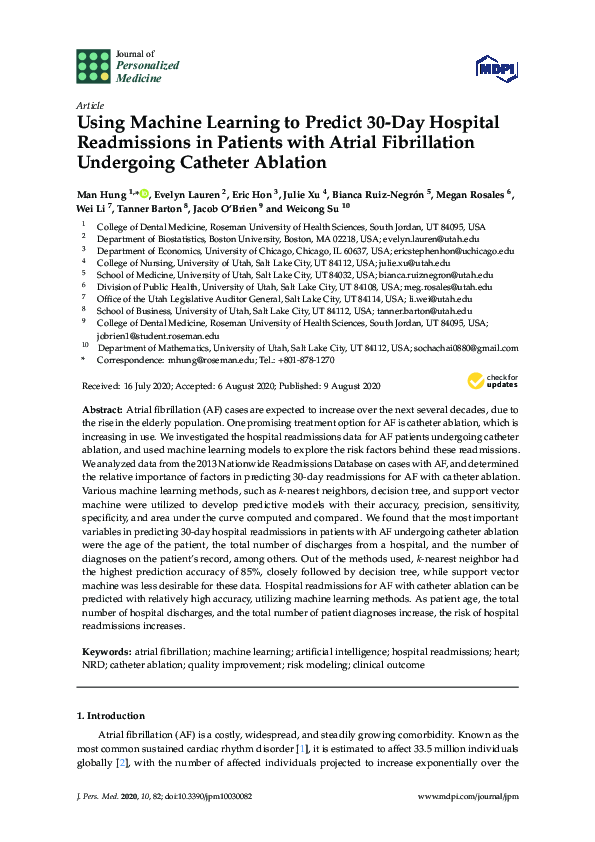 (PDF) Using Machine Learning to Predict 30-Day Hospital Readmissions in ...