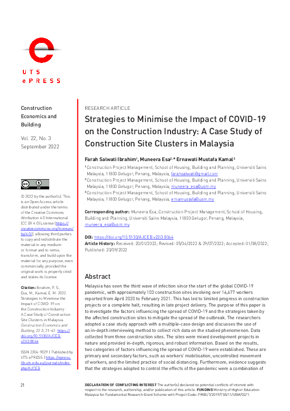 (PDF) Strategies to Minimise the Impact of COVID-19 on the Construction ...