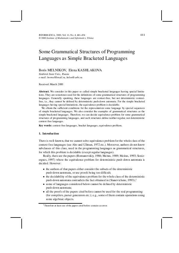 (PDF) Some Grammatical Structures of Programming Languages as Simple ...