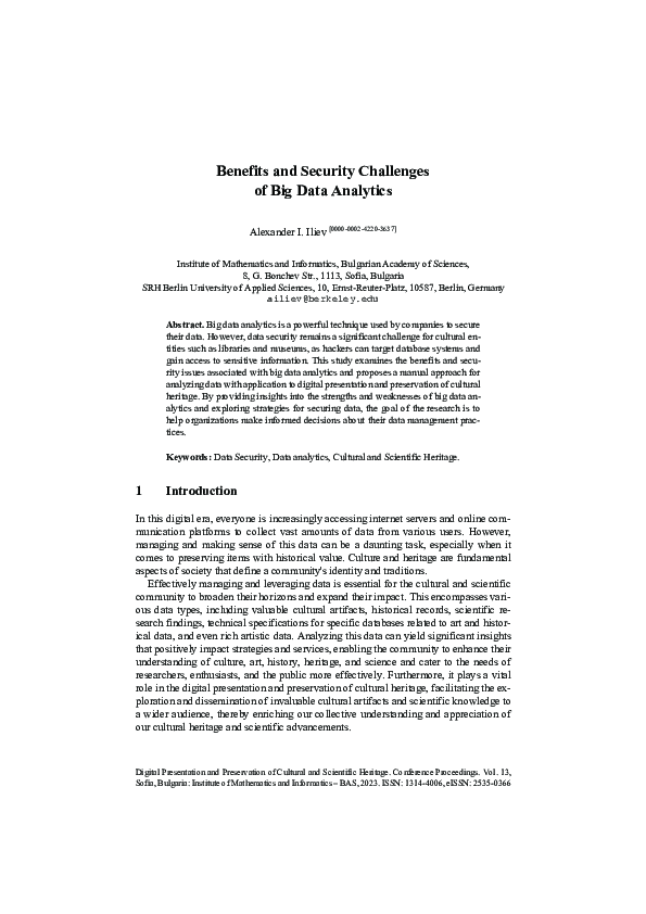 (PDF) Benefits and Security Challenges of Big Data Analytics