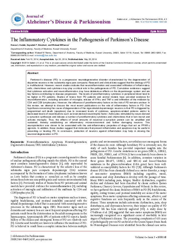 (PDF) The Inflammatory Cytokines in the Pathogenesis of Parkinson’s Disease
