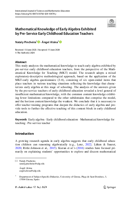 (PDF) Mathematical Knowledge of Early Algebra Exhibited by Pre-Service ...