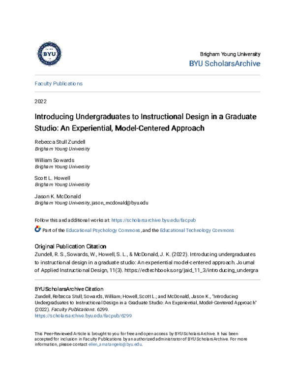 (PDF) Introducing Undergraduates to Instructional Design in a Graduate ...