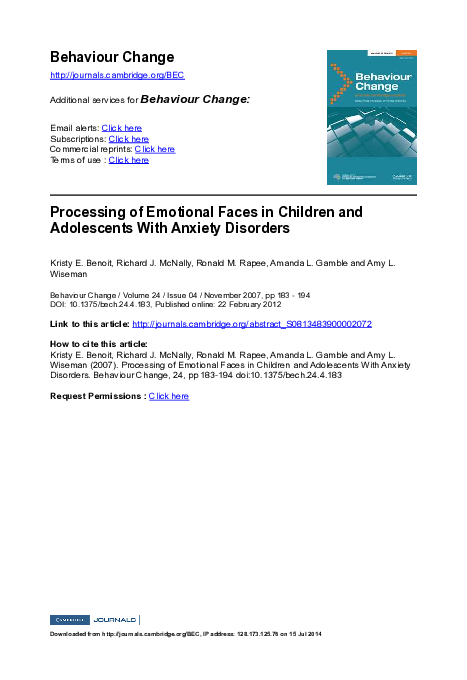 (PDF) Processing of Emotional Faces in Children and Adolescents With ...